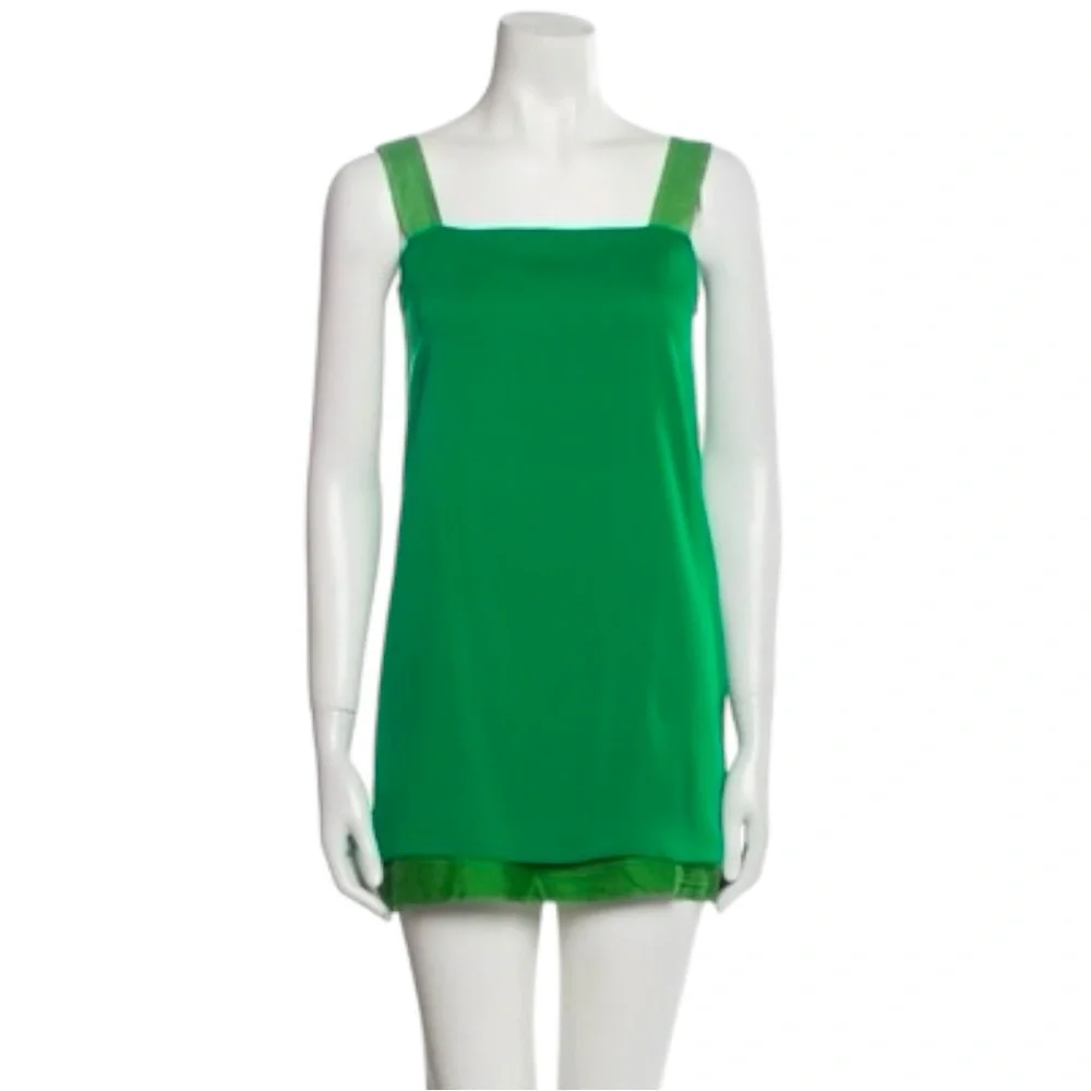 Alice + Olivia Green Tank Silk Mini Dress / Top Size Medium | Vintage Y2K - Picture 1 of 12